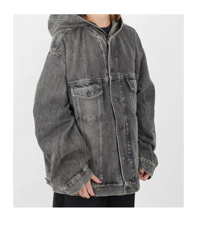 Acne Studios Hooded Denim Jacket Washed Black In Gray