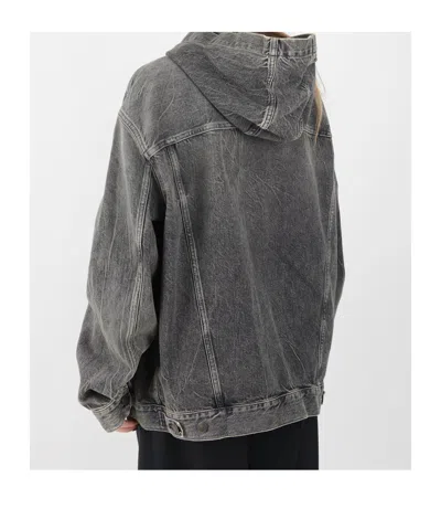 Acne Studios Hooded Denim Jacket Washed Black In Gray