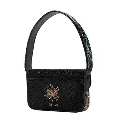 Staud Tommy Bead-embellished Satin Shoulder Bag In Black