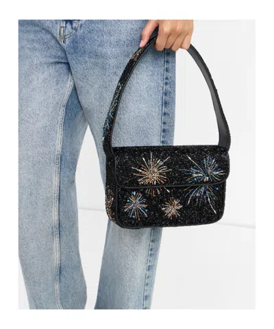 Staud Tommy Bead-embellished Satin Shoulder Bag In Black