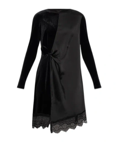 Allsaints Lana Lace Hem Velvet Dress In Black
