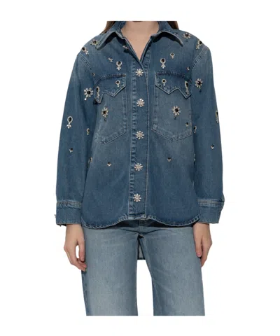 Allsaints Crystal Appliqué Denim Shirt In Blue