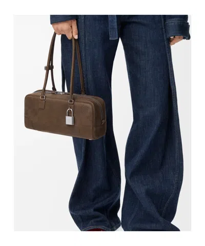 Loewe Womens Tundra Amazona 31 Cropped Suede Shoulder Bag In Brown