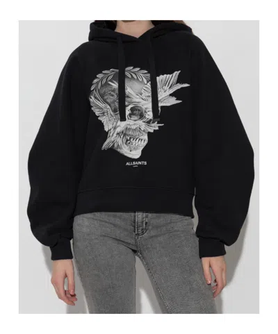 Allsaints Long-sleeved Hooded Sweatshirt In Black