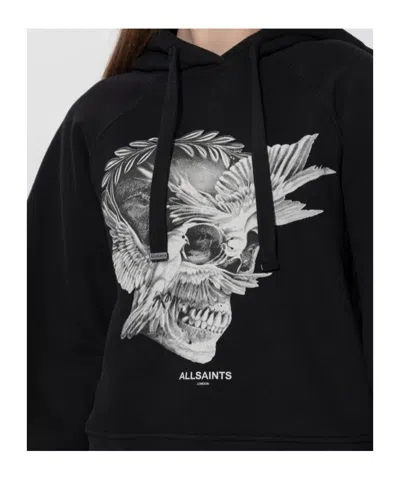 Allsaints Long-sleeved Hooded Sweatshirt In Black