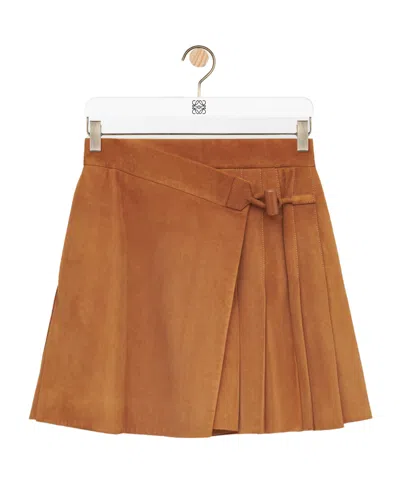 Loewe Pleated Mini Skirt In Suede Lambskin In Brown