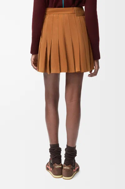 Loewe Pleated Mini Skirt In Suede Lambskin In Brown