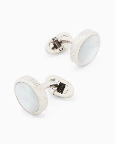 Giorgio Armani Mother-of-pearl And Sterling Silver Cufflinks In Metallic