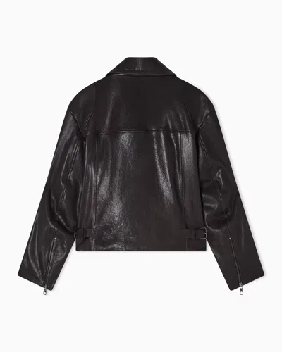 Emporio Armani Asv Oversized Biker Jacket In Vegetable-tanned Nappa Lambskin In Brown