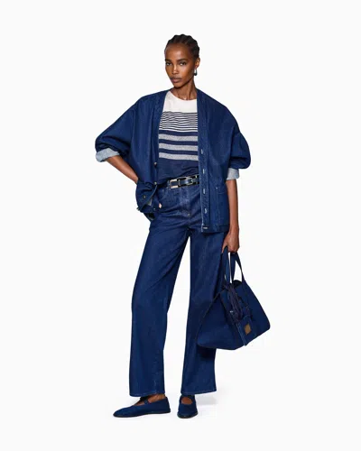 Giorgio Armani Indigo Denim V-neck Metallic Button Jacket In Blue