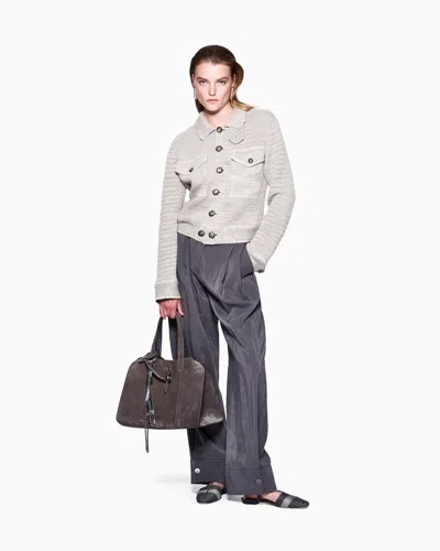Giorgio Armani Viscose And Linen Knit Blouson In Neutral