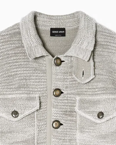 Giorgio Armani Viscose And Linen Knit Blouson In Neutral