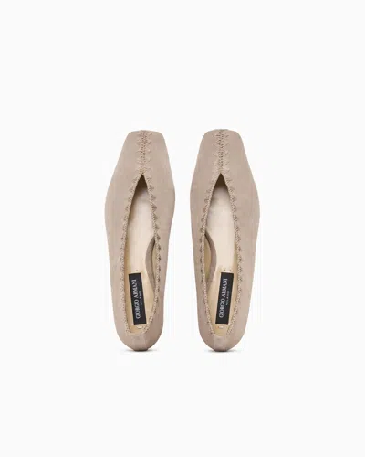 Giorgio Armani Suede Ballerinas With Embroidery In Metallic