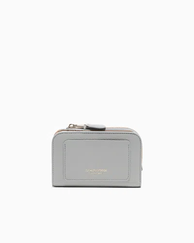 Giorgio Armani Pebbled Leather Bifold Wallet In Gray