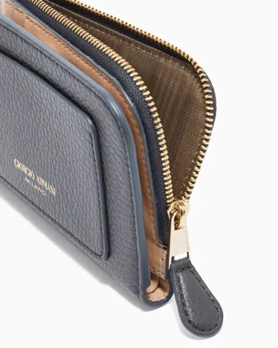 Giorgio Armani Pebbled Leather Bifold Wallet In Gray