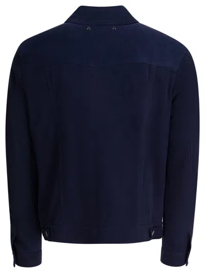 Altum Suede Buttoned Overshirt In Blue