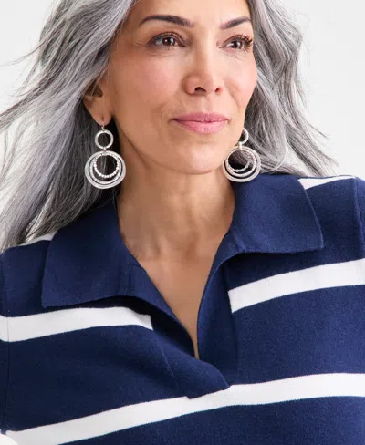 Style & Co Petite Striped Johnny Collar Sweater, Macy's Exclusive In Blue