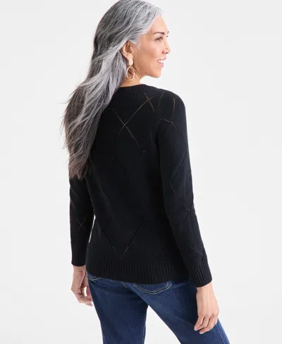 Style & Co Women's Pointelle Boat-neck Sweater, Macy's Exclusive In Black