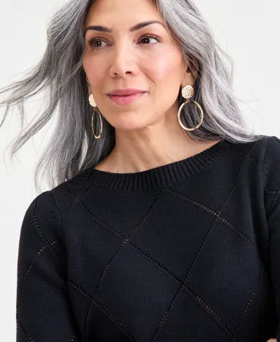 Style & Co Women's Pointelle Boat-neck Sweater, Macy's Exclusive In Black