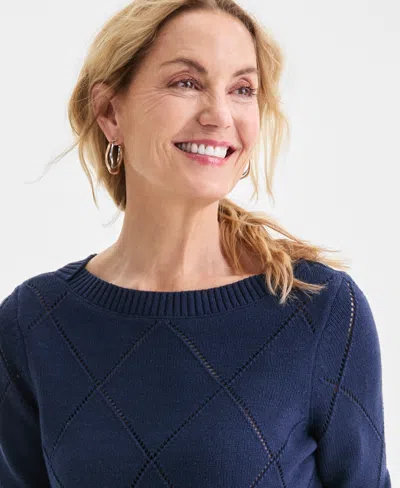 Style & Co Women's Pointelle Boat-neck Sweater, Macy's Exclusive In Blue