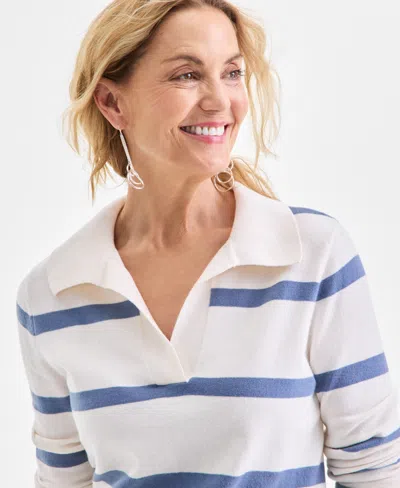 Style & Co Women's Striped Johnny-collar Sweater, Macy's Exclusive In Multi