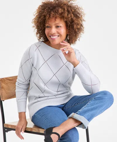 Style & Co Women's Pointelle Boat-neck Sweater, Macy's Exclusive In Gray