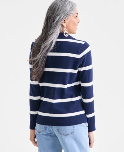 Style & Co Petite Striped Johnny Collar Sweater, Macy's Exclusive In Blue