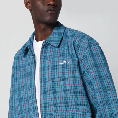 Awake Ny Zip Up Overshirt With Logo And Pockets In Blue