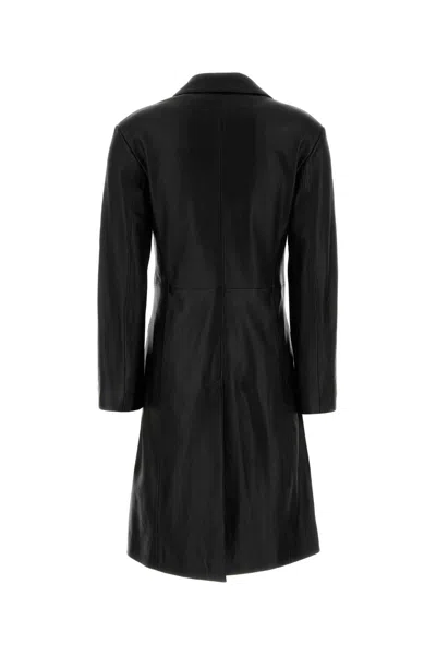 Balenciaga Black Leather Coat In Black