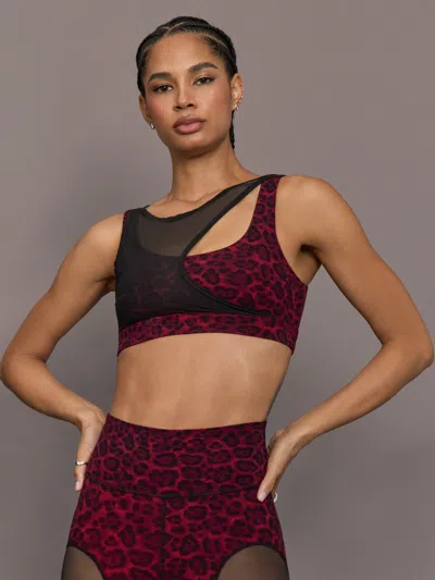 Carbon38 Mesh Overlay Bra In Burgundy
