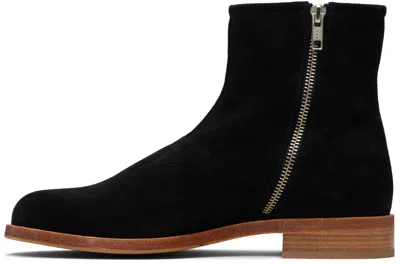 Common Projects Black Waxed Suede Zipper Boots In Black