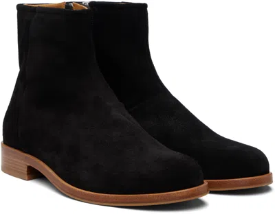 Common Projects Black Waxed Suede Zipper Boots In Black