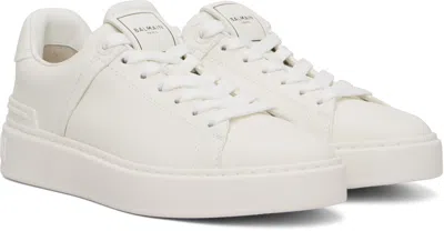 Balmain B-court White Low Top Sneakers With Logo Patch On The Tongue In Leather Man In Multi