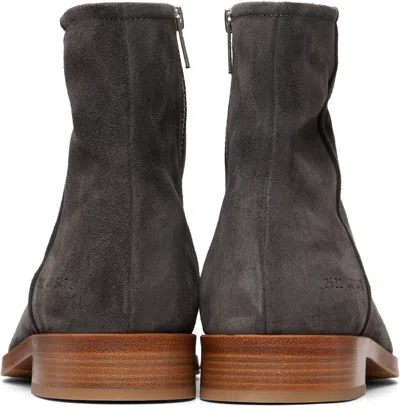 Common Projects Gray Zipper Suede Boots In Black