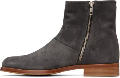 Common Projects Gray Zipper Suede Boots In Black