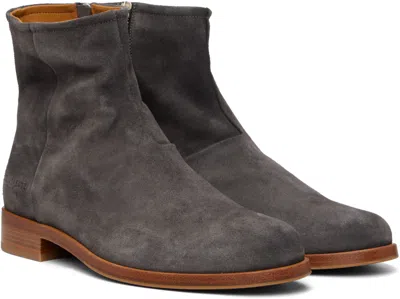 Common Projects Gray Zipper Suede Boots In Black