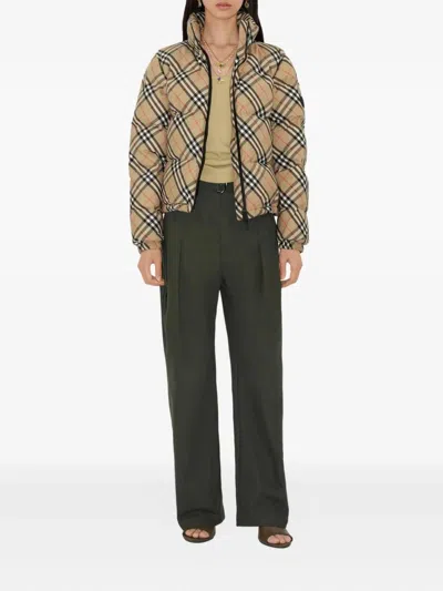 Burberry Vintage Check Pattern Puffer Jacket In Brown