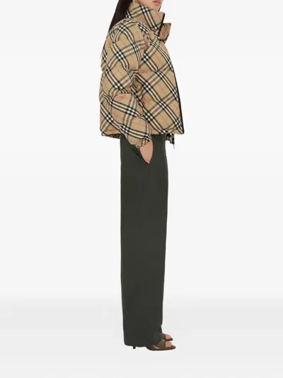 Burberry Vintage Check Pattern Puffer Jacket In Brown