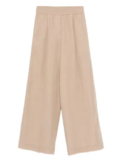 Brunello Cucinelli Cotton Trousers Wide Leg Side And Back Pockets In Neutral