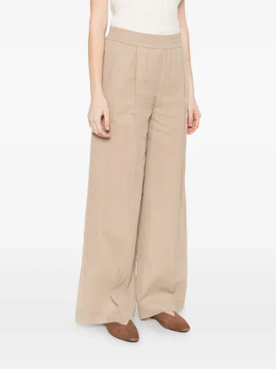 Brunello Cucinelli Cotton Trousers Wide Leg Side And Back Pockets In Neutral