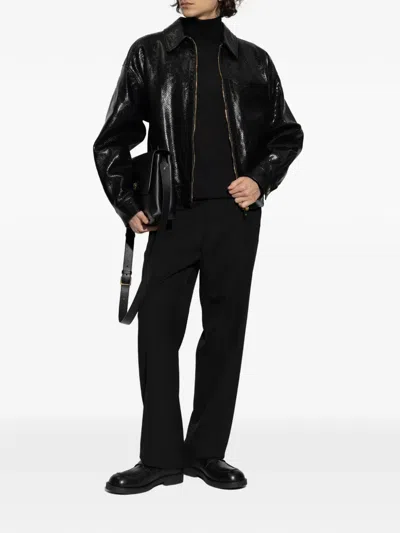 Versace Python Embossed Leather Jacket In Black