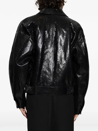 Versace Python Embossed Leather Jacket In Black