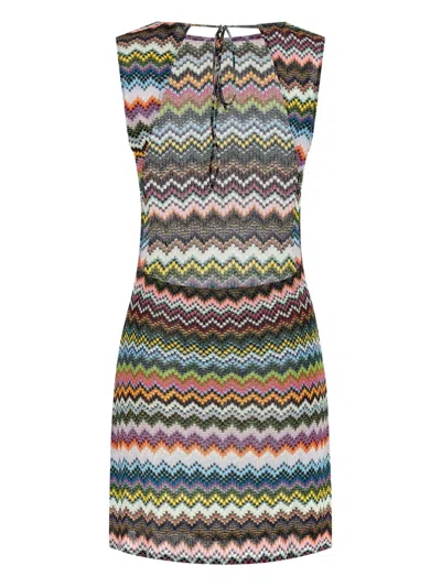 Missoni Sleeveless Knit Dress Round Neckline Zigzag In Multi