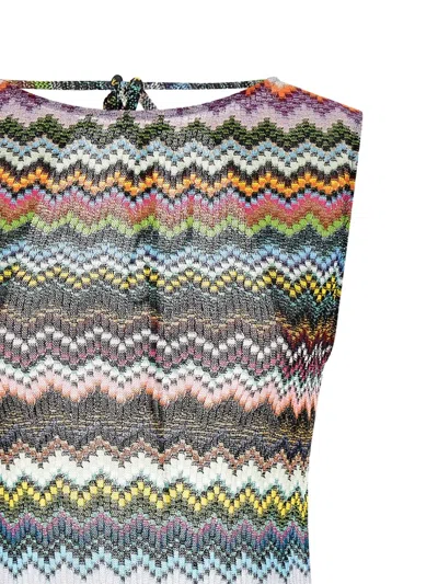 Missoni Sleeveless Knit Dress Round Neckline Zigzag In Multi