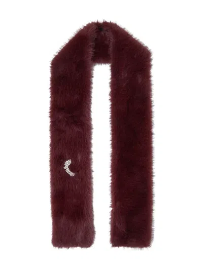 Liu •jo Faux Fur Jewelled Brooch Stole In Burgundy