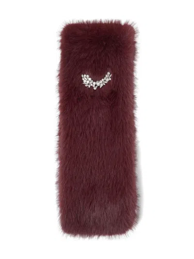 Liu •jo Faux Fur Jewelled Brooch Stole In Burgundy