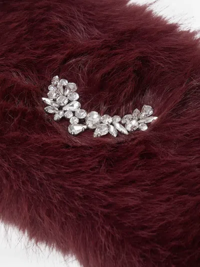 Liu •jo Faux Fur Jewelled Brooch Stole In Burgundy