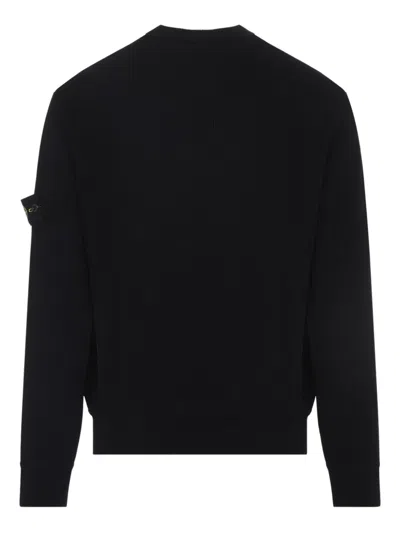 Stone Island Crewneck Sweatshirt With Ribbed Detailing And Logo Patch In Black