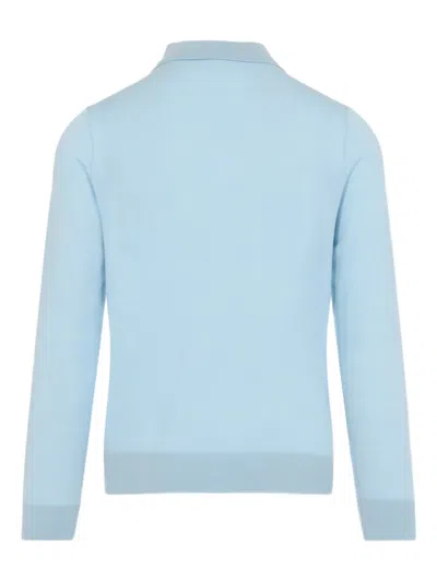 Paul Smith Sky Blue Merino Wool Kntted Long-sleeve Polo Shirt