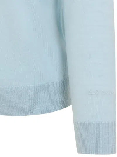 Paul Smith Sky Blue Merino Wool Kntted Long-sleeve Polo Shirt